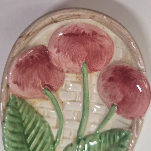 Vintage Fitz & Floyd Hand Painted Ceramic Spoon Rest Taiwan CHERRIES - Picture 7 of 8